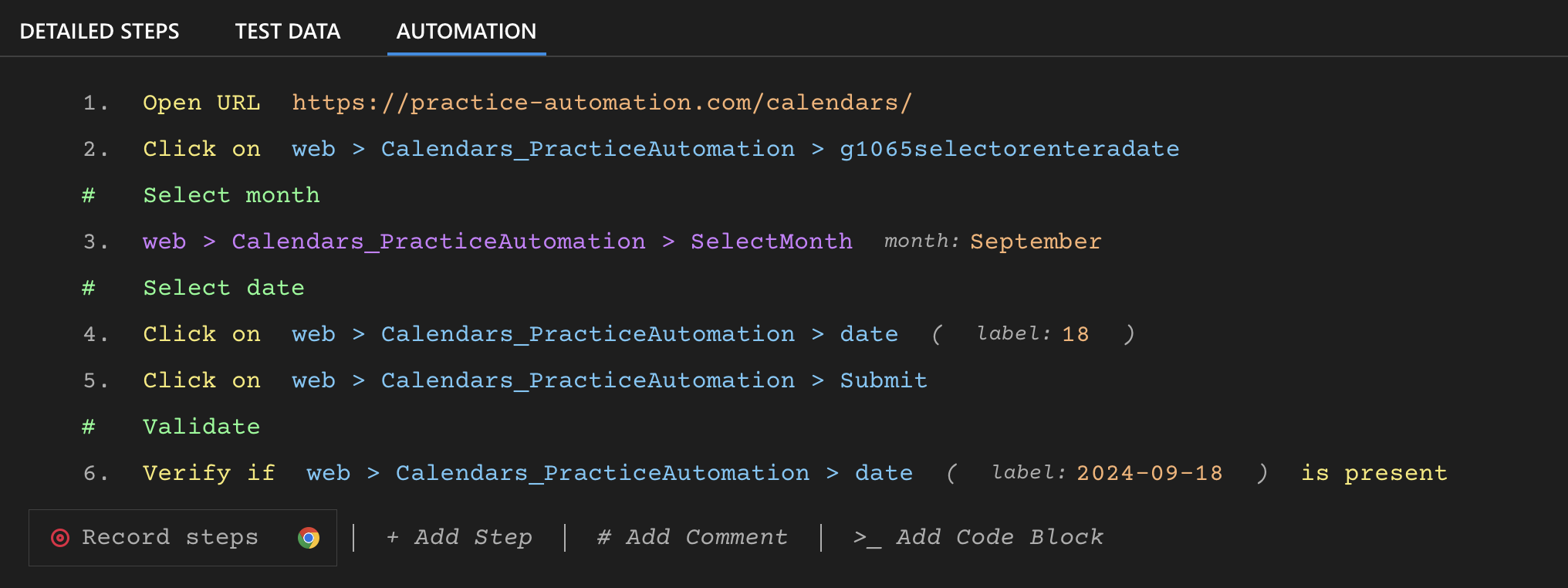 Date Picker complete flow automated with DevAssure